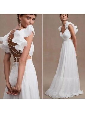 Mac Duggal 67911 RUFFLE TIERED CUT-OUT CHIFFON GOWN size 6 NWT